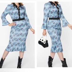 Unique Vintage blue western scenic print dress size medium